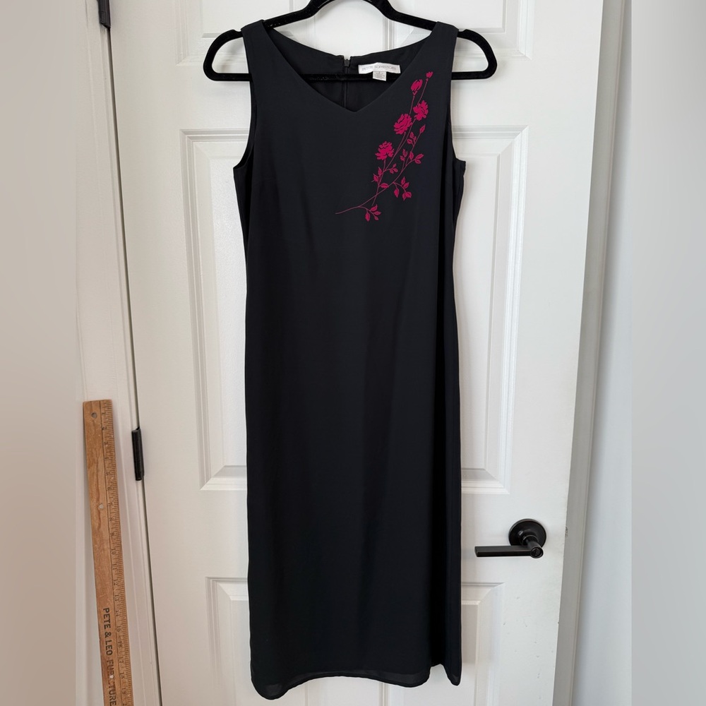 VINTAGE‎ PETITE SOPHISTICATE DRESS WOMEN 4 SILK FLORAL Y2K Lace Midi Black Pink